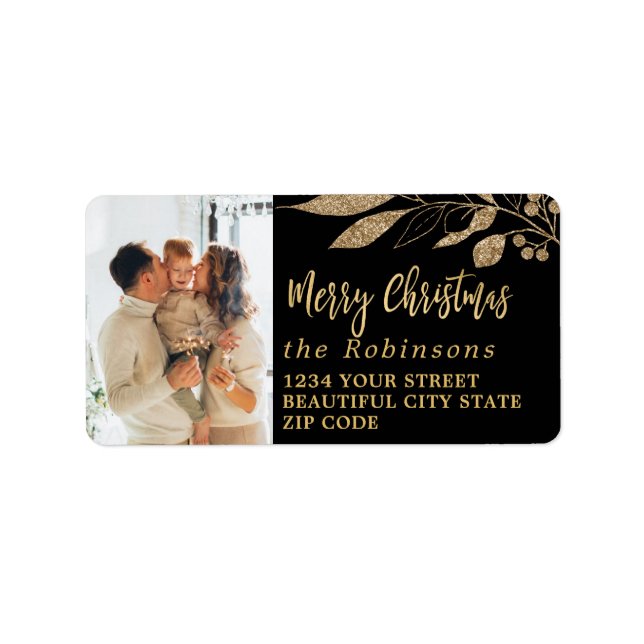 Etiqueta Elegante guión Navidades de oro negro dirección de (Frente)