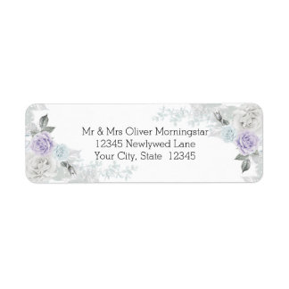 Etiqueta Elegante hielo Lilac Roses azul y blanco
