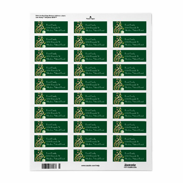 Etiqueta Elegante Holiday verde y dorado (Hoja Entera)