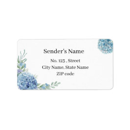 Etiqueta Elegante Hortensia Azul Bodas Florales Acuarela