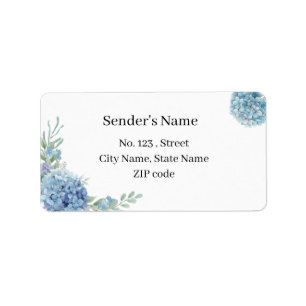 Etiqueta Elegante Hortensia Azul Bodas Florales Acuarela