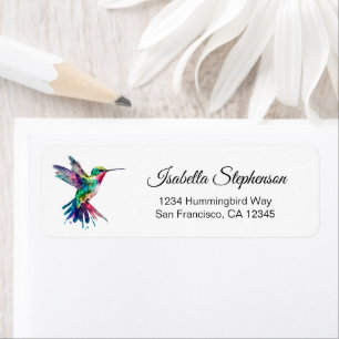 Etiqueta Elegante Hummingbird de Acuarela Dirección de Reto