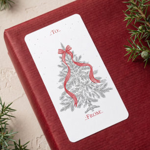 Etiqueta Elegante lazo de raya roja del árbol de Navidad De