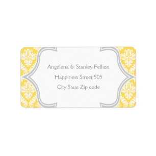 Etiqueta Elegante limón amarillo, boda damasco gris