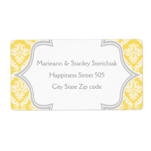 Etiqueta Elegante limón amarillo, boda damasco gris