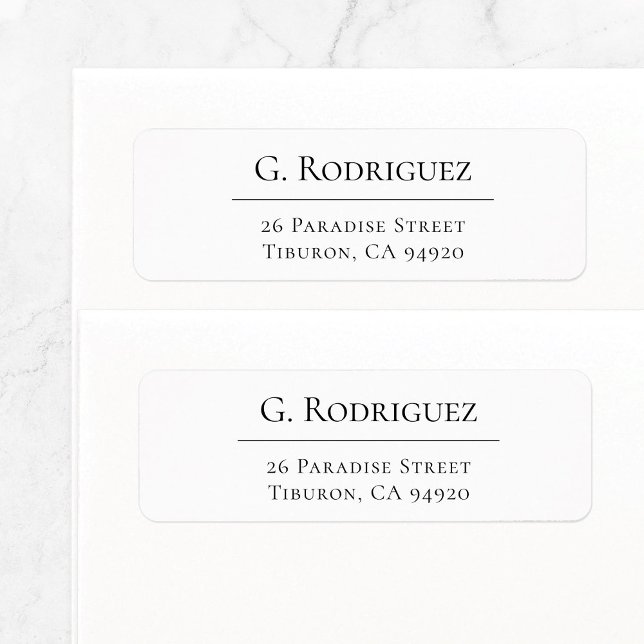 Etiqueta Elegante línea 05b. Dirección de remitente (Simple, basic return address label features elegant, sophisticated serif typeface with fine line.)
