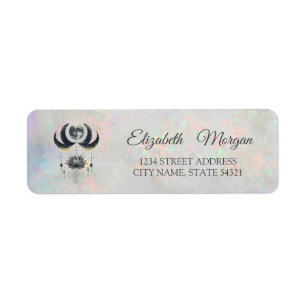 Etiqueta Elegante Loto Negro Luna Holográfico Ópalo