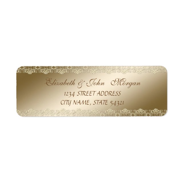 Etiqueta Elegante lujo chic, encaje dorado falso (Frente)