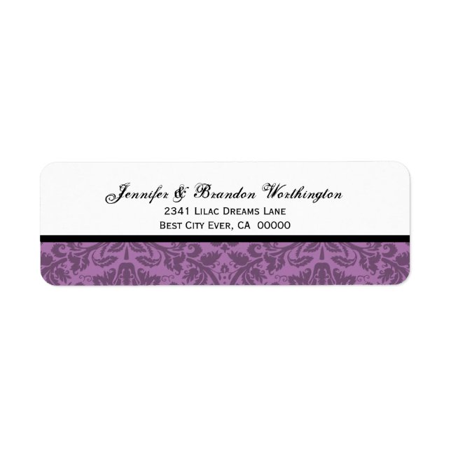 Etiqueta Elegante matrimonio Mauve Damask (Frente)
