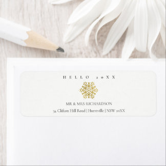 Etiqueta Elegante Minimal Gold Snowflake Hola 2021 Direcció