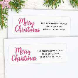 Etiqueta Elegante Mínimo Blanco y Rosa Feliz Navidad