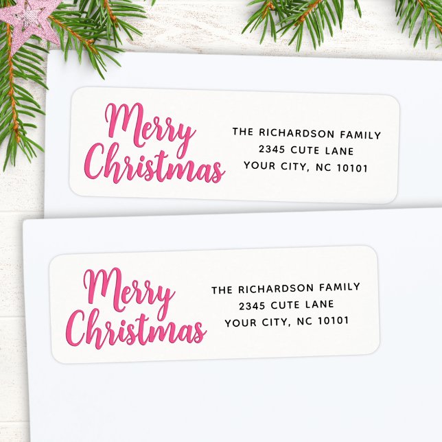 Etiqueta Elegante Mínimo Blanco y Rosa Feliz Navidad (Subido por el creador)