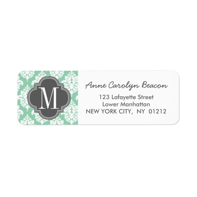 Etiqueta Elegante Mint Dark Damask Personalizado (Frente)