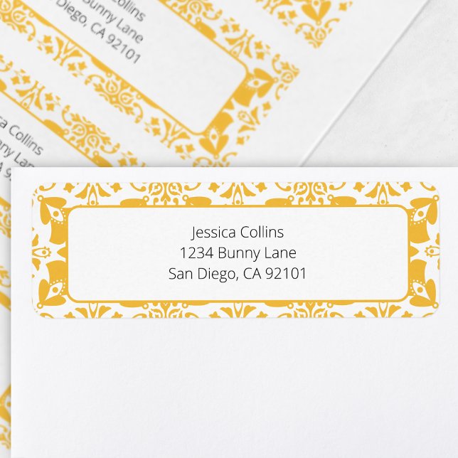 Etiqueta Elegante Moda amarillo floral Brunch moderno de Pa (Elegant Floral Yellow Chic Modern Easter Brunch Label)