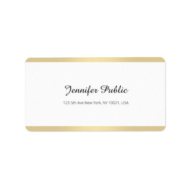 Etiqueta Elegante Moda blanca dorada manuscrito simple (Frente)