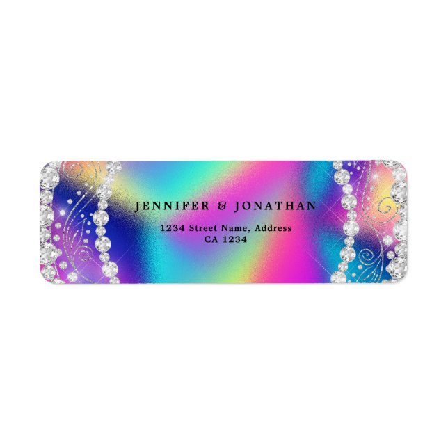 Etiqueta Elegante Moda de brillantes diamantes arcoiris col (Frente)