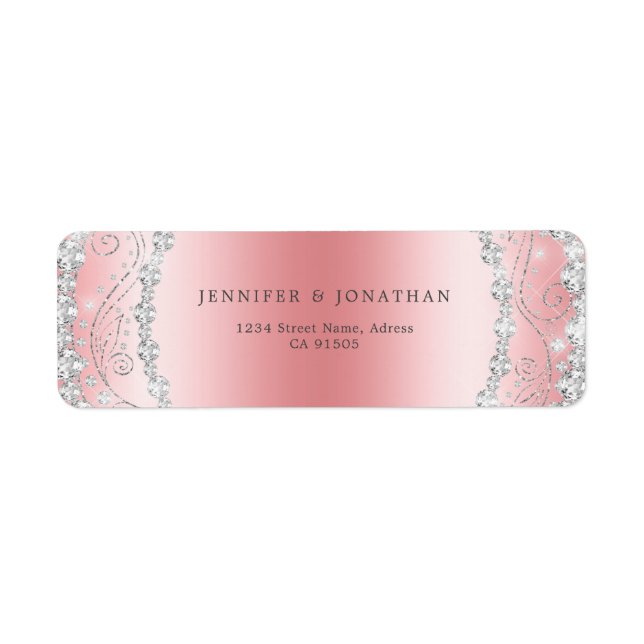 Etiqueta Elegante Moda de brillantes Diamantes Rosa Moderno (Frente)