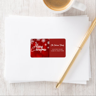 Etiqueta Elegante Moderno Copos de Nieve de Navidad Rojo y