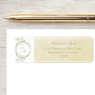 Etiqueta Elegante Monograma Champagne Boda de acuarela