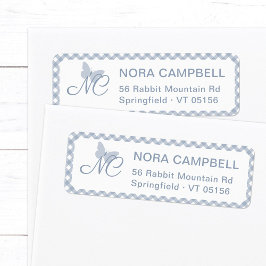 Etiqueta Elegante Monograma Dusty Blue Gingham Dirección de