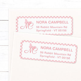 Etiqueta Elegante Monograma Peach Pink Gingham Dirección de