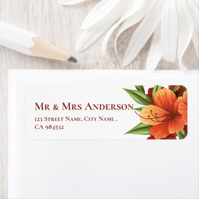 Etiqueta Elegante Moody Naranja Dirección Boda Floral (In situ)