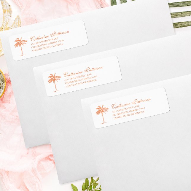 Etiqueta Elegante Naranja Tropical de Arbol de Palma (Subido por el creador)