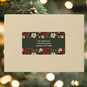 Etiqueta Elegante Navidad de Cuadro Burgundy y Flor de Pasc