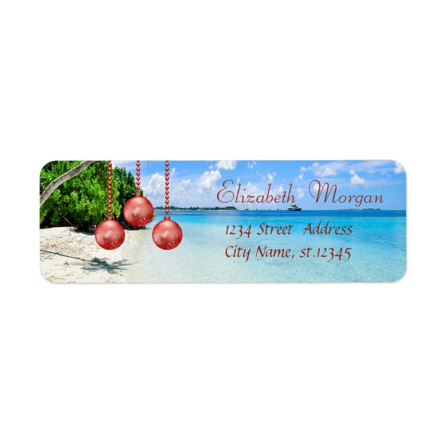 Etiqueta Elegante, Navidades, playa, bolas para Navidades (Frente)