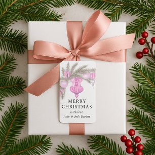 Etiqueta Elegante Navidades simples de color rosado botánic