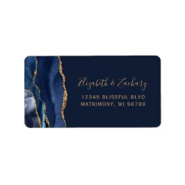 Etiqueta Elegante Navy Blue Gold Wedding RSVP Autodirección
