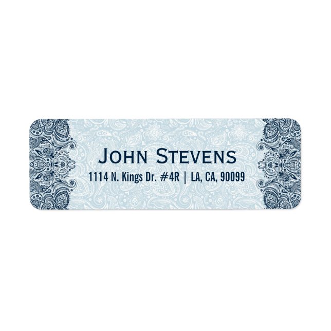 Etiqueta Elegante Navy y Baby Blue Floral Paisley Lace (Frente)