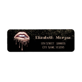 Etiqueta Elegante, Negro, Confeti, Labios Metalizados Gotea