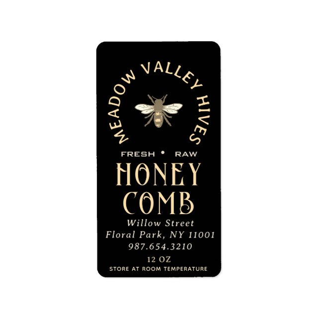 Etiqueta Elegante negro HONEYCOMB con patrón de peine y abe (Frente)