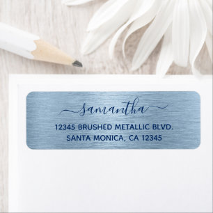 Etiqueta Elegante nombre metálico cepillado azul claro