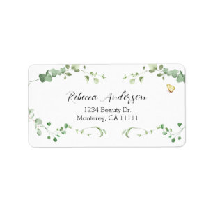 Etiqueta Elegante novia con vegetación de eucalipto 