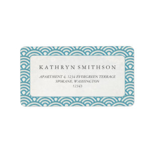 Etiqueta Elegante ola verde azul japonesa Seigaiha