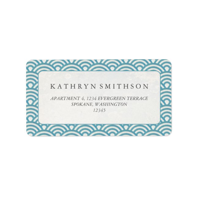 Etiqueta Elegante ola verde azul japonesa Seigaiha (Frente)