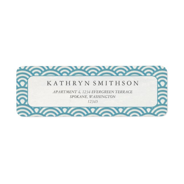 Etiqueta Elegante ola verde azul japonesa Seigaiha (Frente)