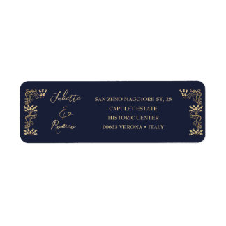 Etiqueta Elegante oro Art Deco en dirección azul