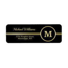 Etiqueta Elegante oro Monograma personalizado sobre negro