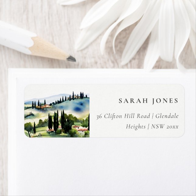 Etiqueta Elegante paisaje toscano-italiano acuático (In situ)