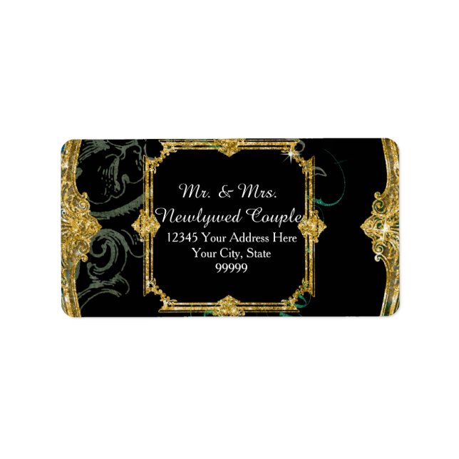 Etiqueta Elegante Peacock con Boda indio de los pergaminos (Frente)