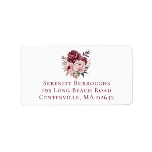 Etiqueta Elegante Peony Watercolor Burgundy Floral Boda