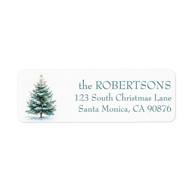 Etiqueta Elegante PERSONALIZADO de Árbol de Navidad de acua (Frente)