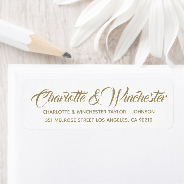 Etiqueta Elegante personalizado dorado guión Boda de moda m (In situ)