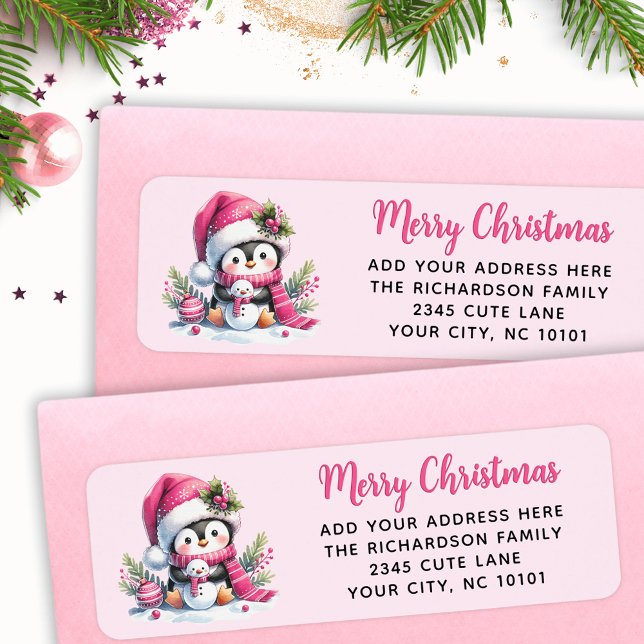 Etiqueta Elegante personalizado Feliz Navidad Cute Pingüino (Subido por el creador)