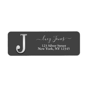 Etiqueta Elegante Personalizado plateado Monograma J Nombre