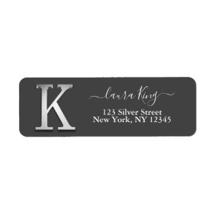 Etiqueta Elegante Personalizado plateado Monograma K Nombre