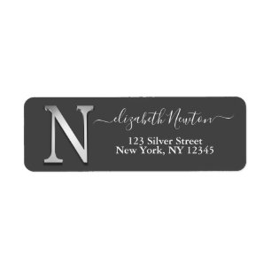 Etiqueta Elegante Personalizado plateado Monograma N Nombre